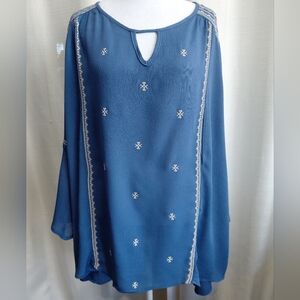 Unity World Wear Blue Embroidered Peasant Blouse